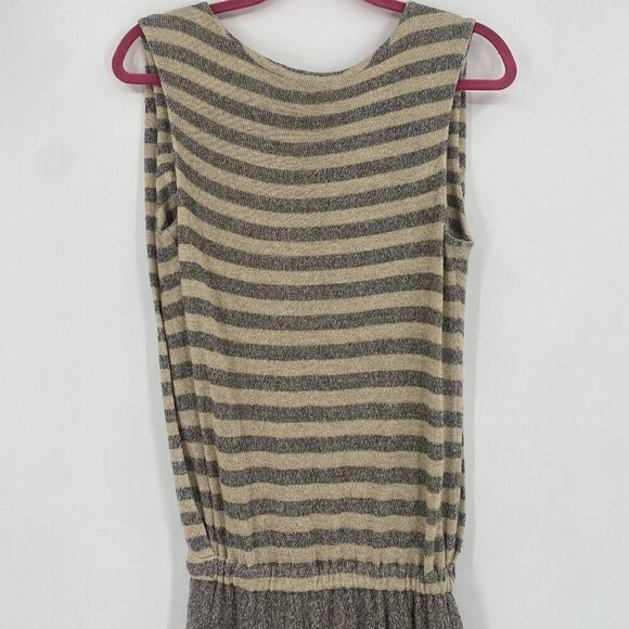 L'agence Size Large Gold Beige Striped Knit Midi Dress Sleeveless Linen Blend - Picture 10 of 13